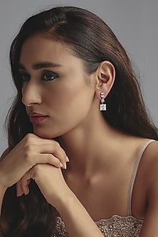 White Finish Zircon Dangler Earrings In Sterling Silver