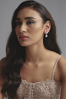 White Finish Zircon Dangler Earrings In Sterling Silver