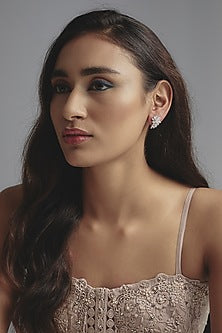 White Finish Zircon Stud Earrings In Sterling Silver