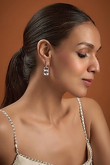 White Finish Octagon Cut Swarovski Zirconia Dangler Earrings In Sterling Silver