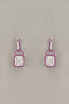 White Finish Octagon Cut Swarovski Zirconia Dangler Earrings In Sterling Silver