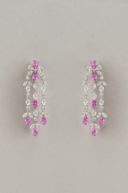White Finish Pink & White Swarovski Zirconia Dangler Earrings In Sterling Silver