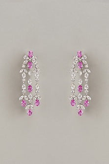 White Finish Pink & White Swarovski Zirconia Dangler Earrings In Sterling Silver