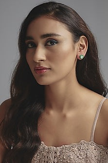 White Finish Swarovski Zirconia Enameled Heart Shaped Stud Earrings In Sterling Silver