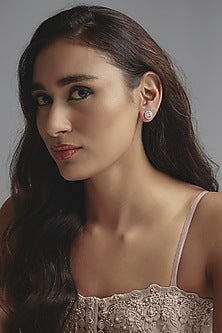 White Finish Oval Cut Swarovski Zirconia Stud Earrings In Sterling Silver