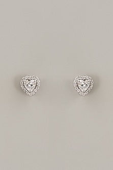 White Finish Heart Cut Swarovski Zirconia Stud Earrings In Sterling Silver
