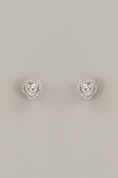 White Finish Heart Cut Swarovski Zirconia Stud Earrings In Sterling Silver
