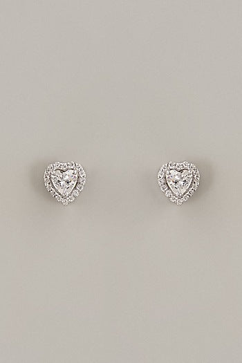 White Finish Heart Cut Swarovski Zirconia Stud Earrings In Sterling Silver