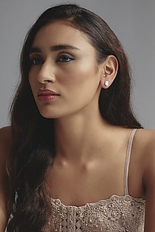 White Finish Oval Cut Swarovski Zirconia Stud Earrings In Sterling Silver