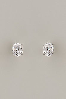 White Finish Oval Cut Swarovski Zirconia Stud Earrings In Sterling Silver