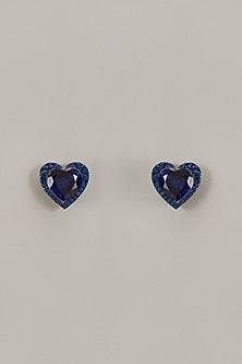 White Finish Synthetic Sapphire Stone Heart Shaped Stud Earrings In Sterling Silver