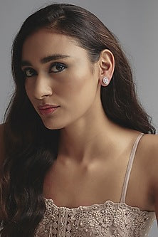 White Finish Round Cut Swarovski Zirconia Stud Earrings In Sterling Silver