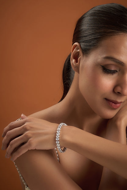 White Finish Swarovski Zirconia Bracelet In Sterling Silver