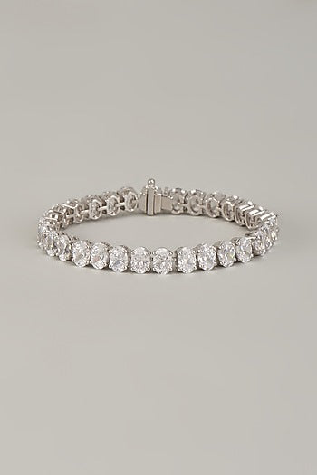 White Finish Swarovski Zirconia Bracelet In Sterling Silver