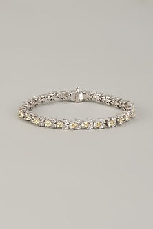White Finish White & Yellow Swarovski Zirconia Cuff Bracelet In Sterling Silver