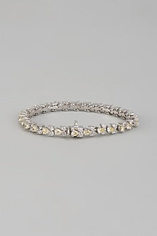 White Finish White & Yellow Swarovski Zirconia Cuff Bracelet In Sterling Silver