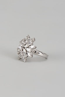 White Finish Baguette Swarovski Zirconia Ring In Sterling Silver