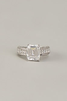 White Finish Swarovski Zirconia Ring In Sterling Silver