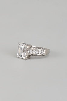 White Finish Swarovski Zirconia Ring In Sterling Silver