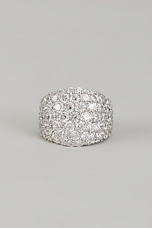 White Finish Swarovski Zirconia Round Shaped Ring In Sterling Silver