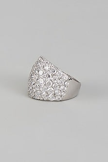White Finish Swarovski Zirconia Round Shaped Ring In Sterling Silver