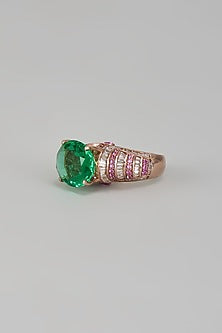 White Finish Swarovski Zirconia & Emerald Ring In Sterling Silver