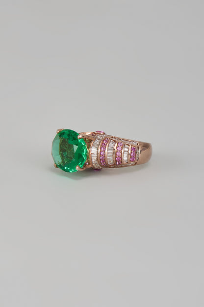 White Finish Swarovski Zirconia & Emerald Ring In Sterling Silver