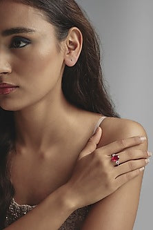 White Finish Ruby & Swarovski Zirconia Ring In Sterling Silver