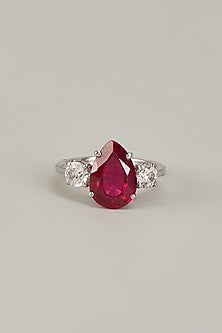 White Finish Ruby & Swarovski Zirconia Ring In Sterling Silver