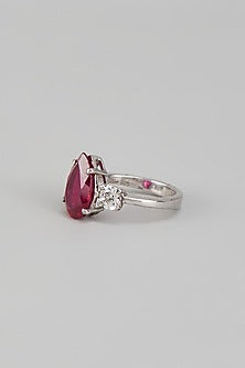 White Finish Ruby & Swarovski Zirconia Ring In Sterling Silver