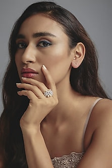 White Finish Swarovski Zirconia Ring In Sterling Silver