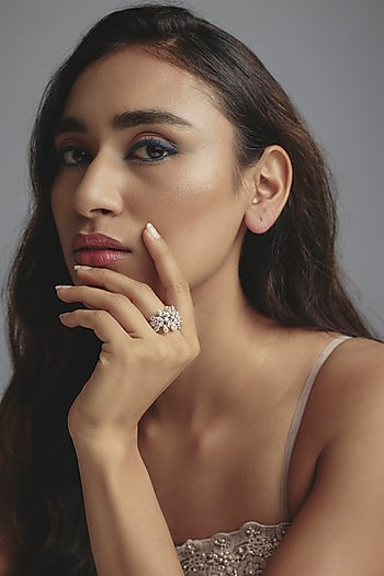 White Finish Swarovski Zirconia Ring In Sterling Silver