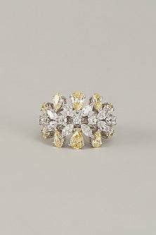 White Finish Swarovski Zirconia Ring In Sterling Silver