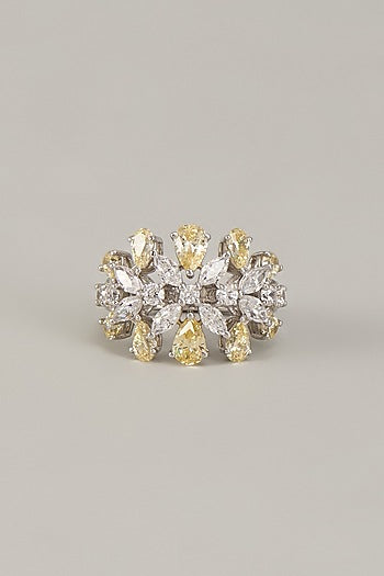 White Finish Swarovski Zirconia Ring In Sterling Silver
