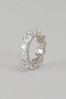 White Finish Swarovski Zirconia Ring In Sterling Silver