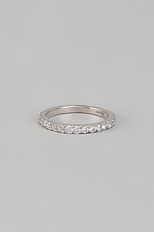 White Finish Swarovski Zirconia Twin Band Ring In Sterling Silver (Set Of 2)