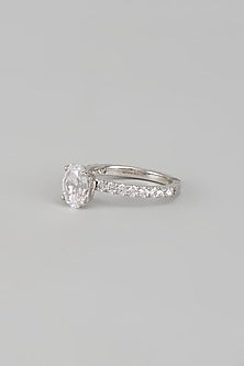 White Finish Swarovski Zirconia Twin Band Ring In Sterling Silver (Set Of 2)