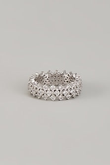 White Finish Swarovski Zirconia Ring In Sterling Silver