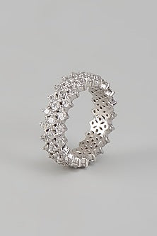 White Finish Swarovski Zirconia Ring In Sterling Silver