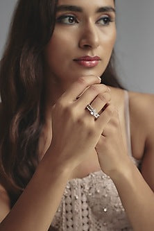 White Finish Swarovski Zirconia Ring In Sterling Silver