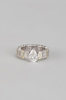 White Finish Swarovski Zirconia Ring In Sterling Silver