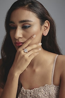 White Finish Swarovski Zirconia Ring In Sterling Silver