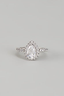 White Finish Swarovski Zirconia Ring In Sterling Silver