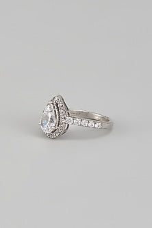White Finish Swarovski Zirconia Ring In Sterling Silver