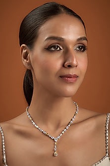 White Finish Yellow & White Swarovski Zirconia Necklace In Sterling Silver