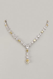 White Finish Yellow & White Swarovski Zirconia Necklace In Sterling Silver