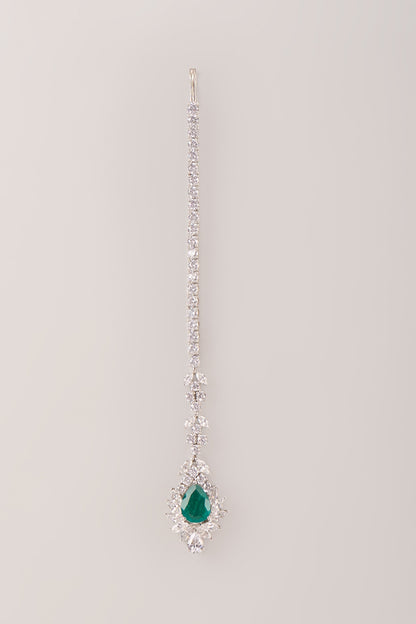 White Finish Zircon Maangtikka In Sterling Silver