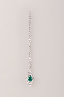 White Finish Zircon Maangtikka In Sterling Silver