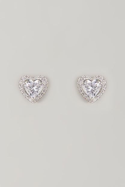 White Finish White Stone Stud Earrings In Sterling Silver