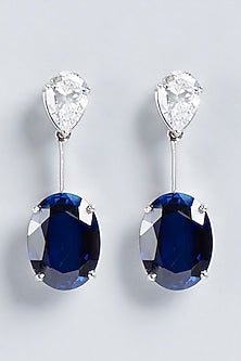 White Finish Oval Swarovski Zirconia Earrings In Sterling Silver